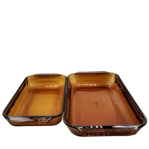 Vintage Anchor Hocking Fire King Brown Amber Glass Baking Dishes Set Made in USA